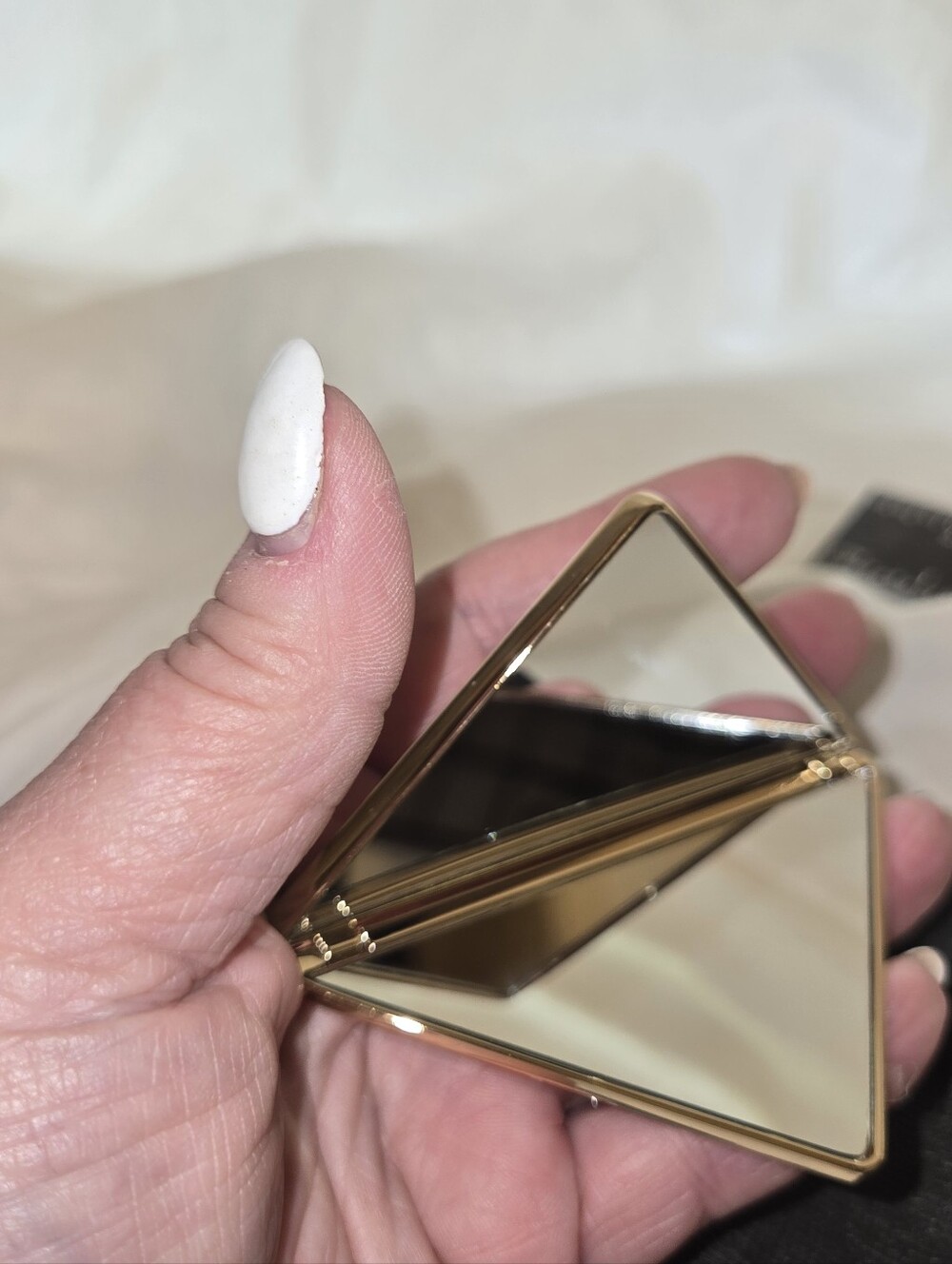 Prada Gold Triangular Double Compact Mirror with Mint Pouch and Black Sleeve - Picture 4 of 7